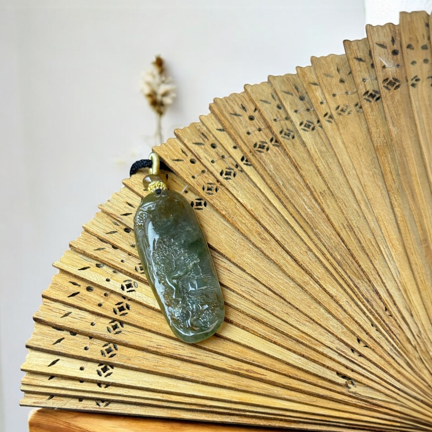 天然緬甸翡翠黃翡山水吊墜
