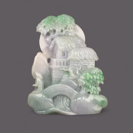 天然緬甸翡翠-山水擺件