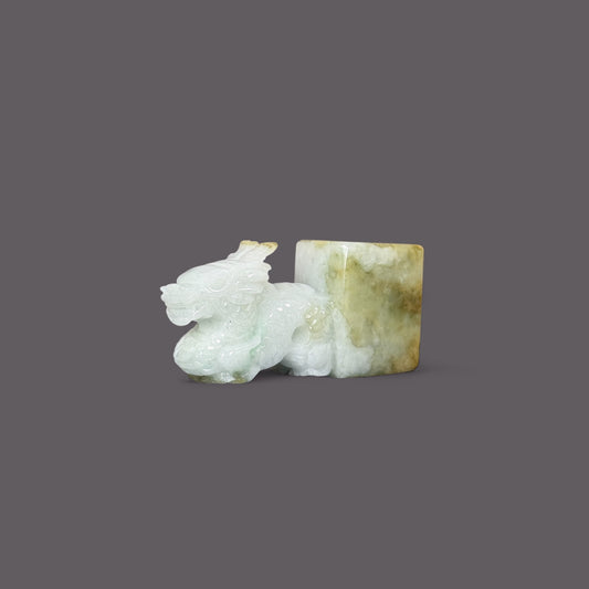 天然緬甸翡翠-龍印章